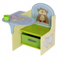 Siamese Table for Girls and Boys andTable/Desk and Chair Set Kid/Children furniture with animal canvas