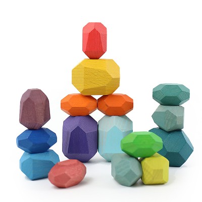 Kids wooden colorful stone balancing block toy stacking building games